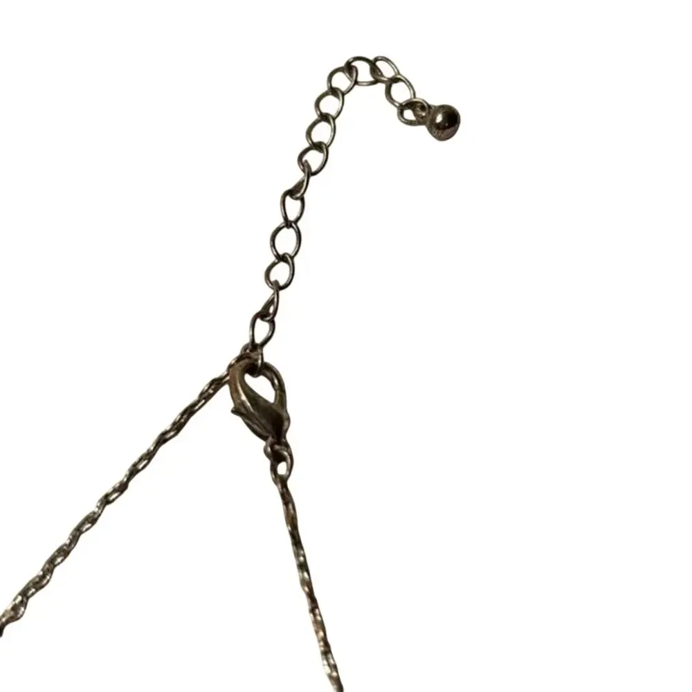 Silver Tone Circle Dangle Necklace Black Beads Modern 16”